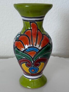 Small Made in Mexico Handpainted Colorful Talavera Ceramic Bud Vase